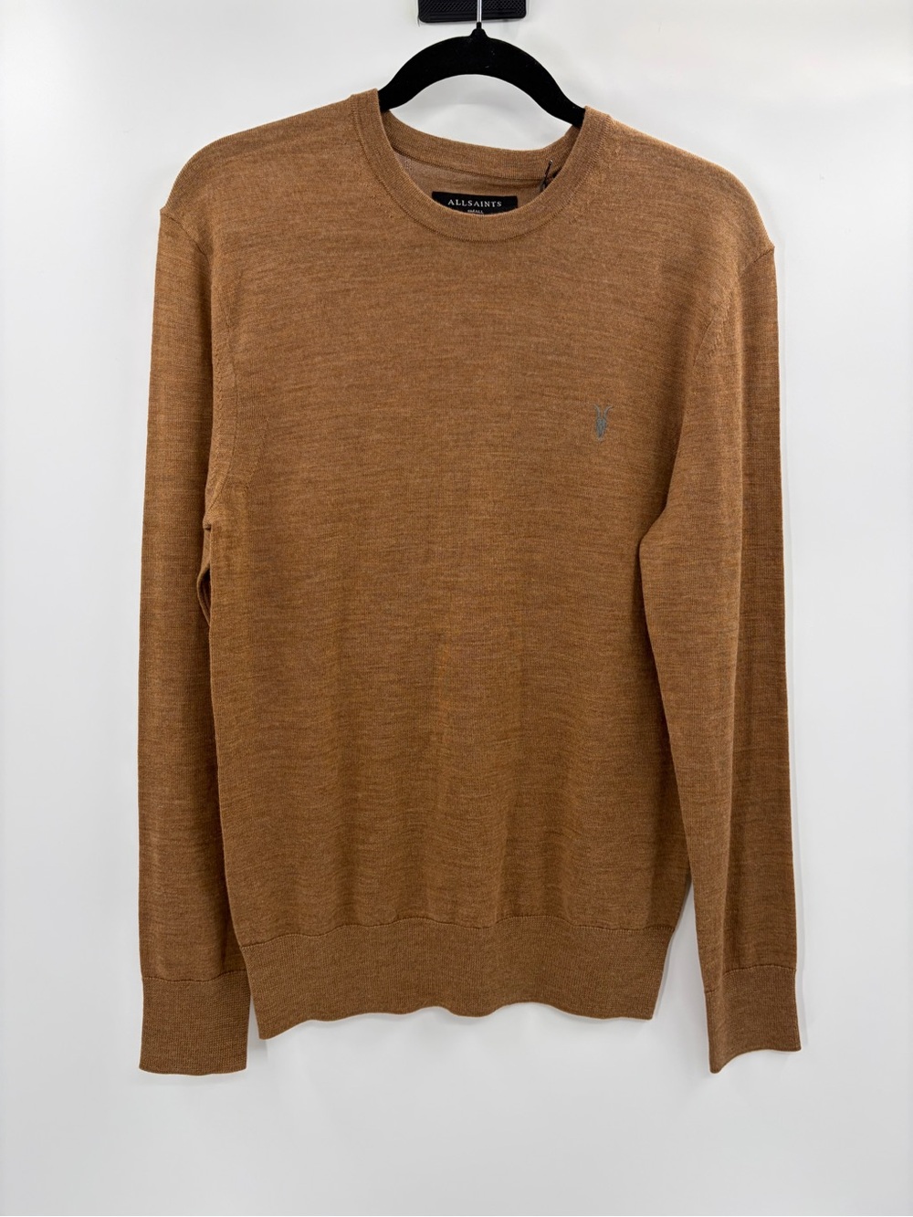Allsaints men’s winter merino wool golden brown pullover sweater size small NWT